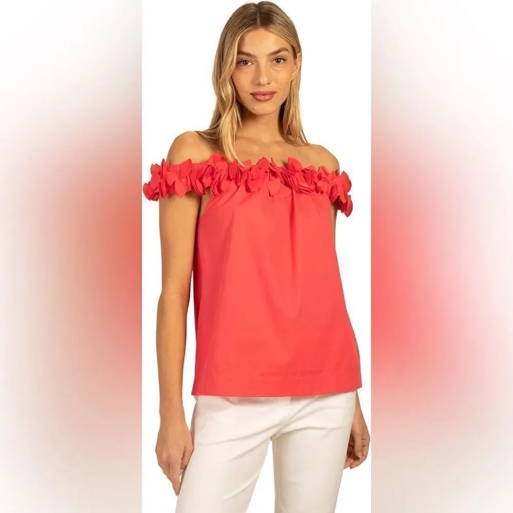 NWT Trina Turk Women's Dinah Off the Shoulder Ruffle Blouse in Pink Size Medium